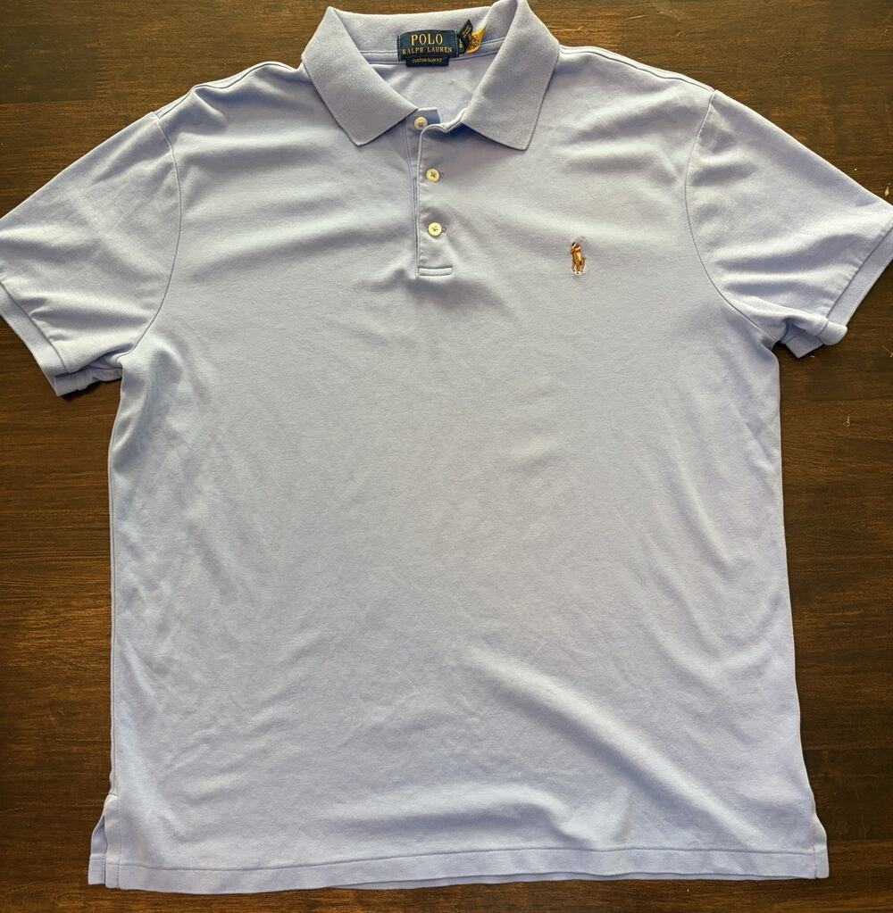 U-23 Polo Ralph Lauren Men's Baby Blue Custom Slim Fit Polo Shirt Large L